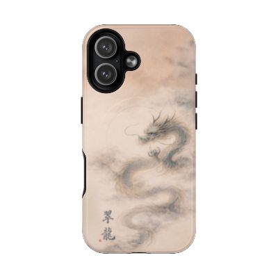 Jade Dragon iPhone 17 case – minimalist Japanese dragon design, soft beige and grey tones, slim protective phone case, elegant Asian-inspired artwork