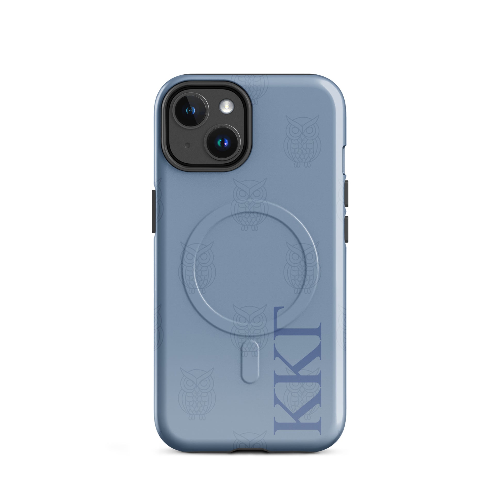 Kappa Kappa Gamma ΚΚΓ iPhone 14 case with repeating owl motif, lightweight dual-layer protection, subtle minimalist sorority design