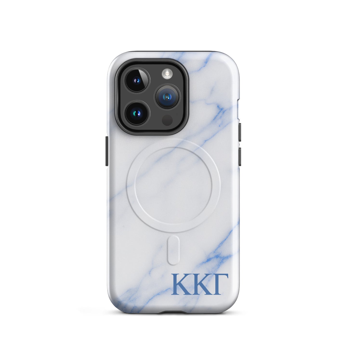 Kappa Kappa Gamma white marble iPhone 14 Pro case – minimalist blue vein design with Greek letters, durable slim protective phone case