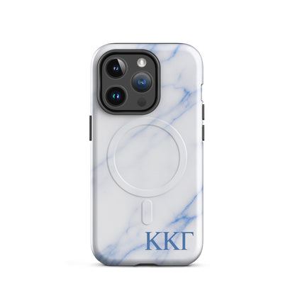 Kappa Kappa Gamma white marble iPhone 14 Pro case – minimalist blue vein design with Greek letters, durable slim protective phone case
