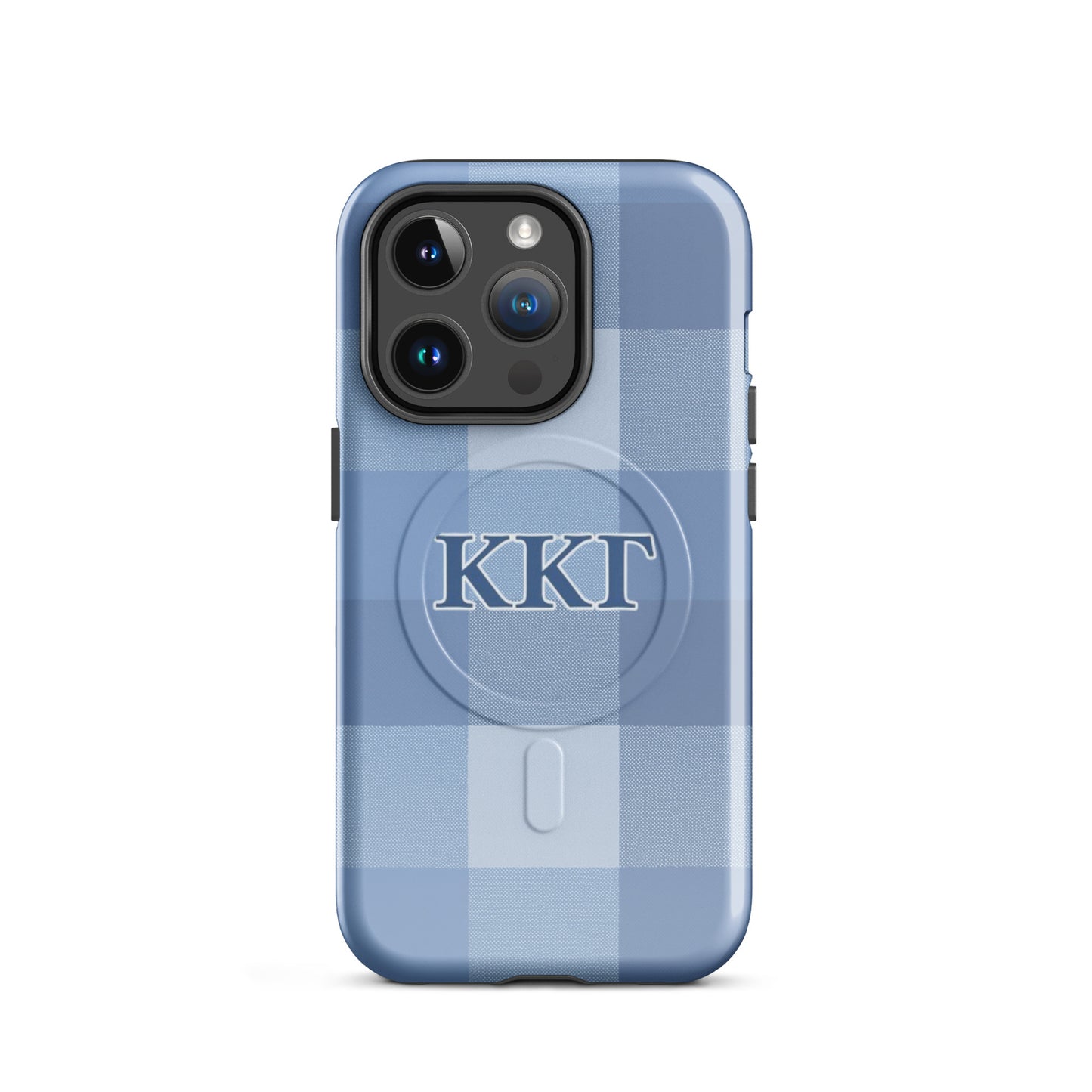 Kappa Kappa Gamma blue plaid iPhone 14 Pro case – preppy check design with Greek letters, durable slim protective sorority phone case