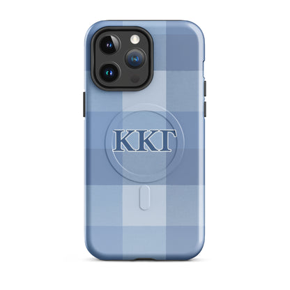 Kappa Kappa Gamma blue plaid iPhone 14 Pro Max case – preppy check design with Greek letters, durable slim protective sorority phone case