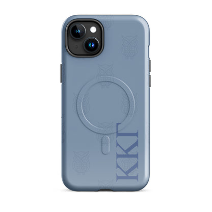 Kappa Kappa Gamma ΚΚΓ iPhone 15 Plus case with repeating owl motif, lightweight dual-layer protection, subtle minimalist sorority design