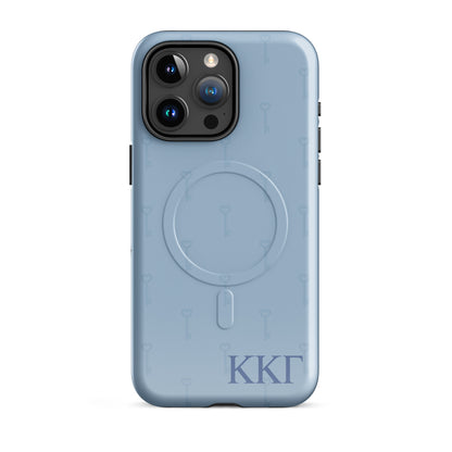 Kappa Kappa Gamma blue iPhone 15 Pro Max case – minimalist key motif design with Greek letters, durable slim protective sorority phone case