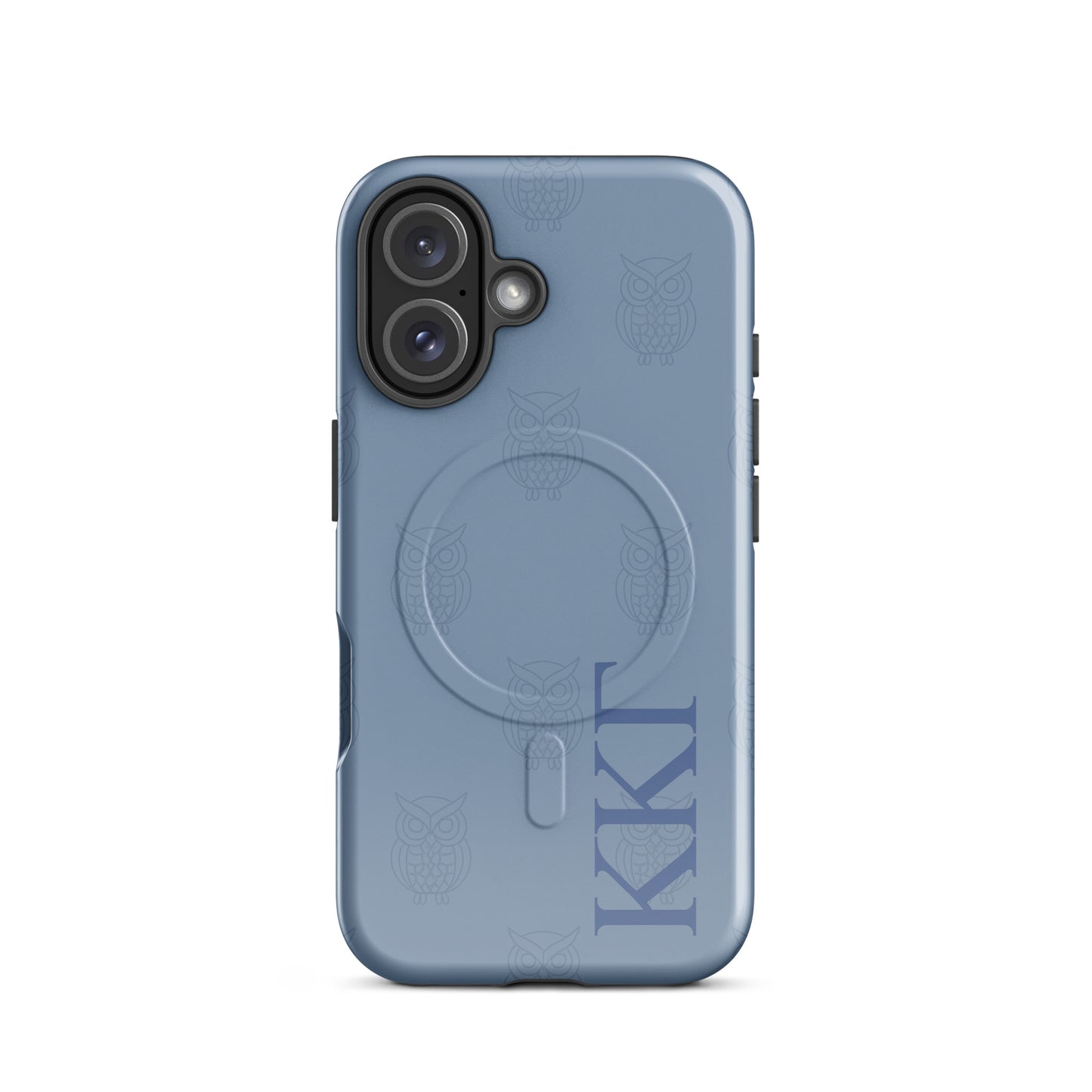 Kappa Kappa Gamma ΚΚΓ iPhone 16 case with repeating owl motif, lightweight dual-layer protection, subtle minimalist sorority design