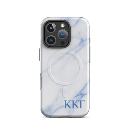 Kappa Kappa Gamma white marble iPhone 16 Pro case – minimalist blue vein design with Greek letters, durable slim protective phone case