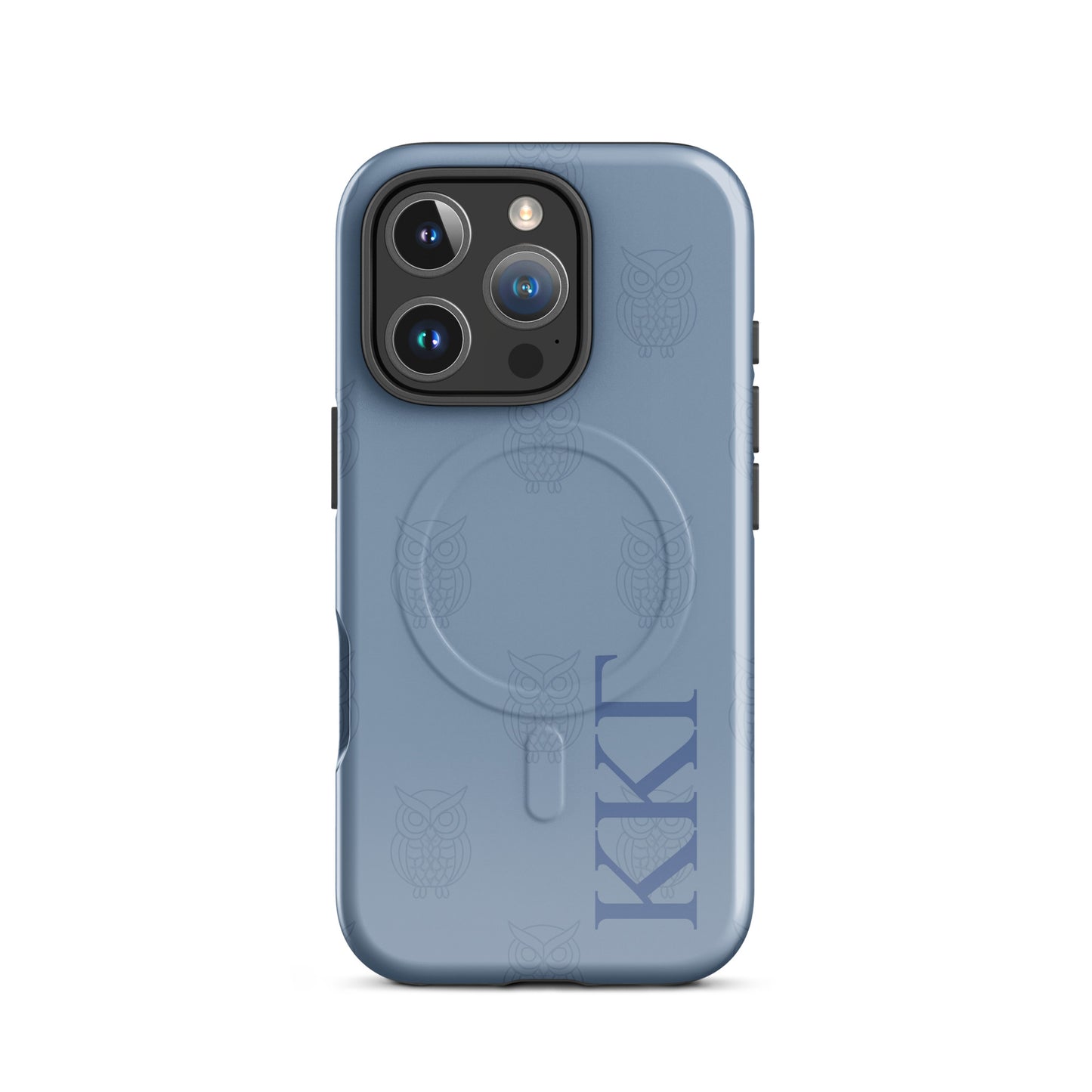 Kappa Kappa Gamma ΚΚΓ iPhone 16 Pro case with repeating owl motif, lightweight dual-layer protection, subtle minimalist sorority design