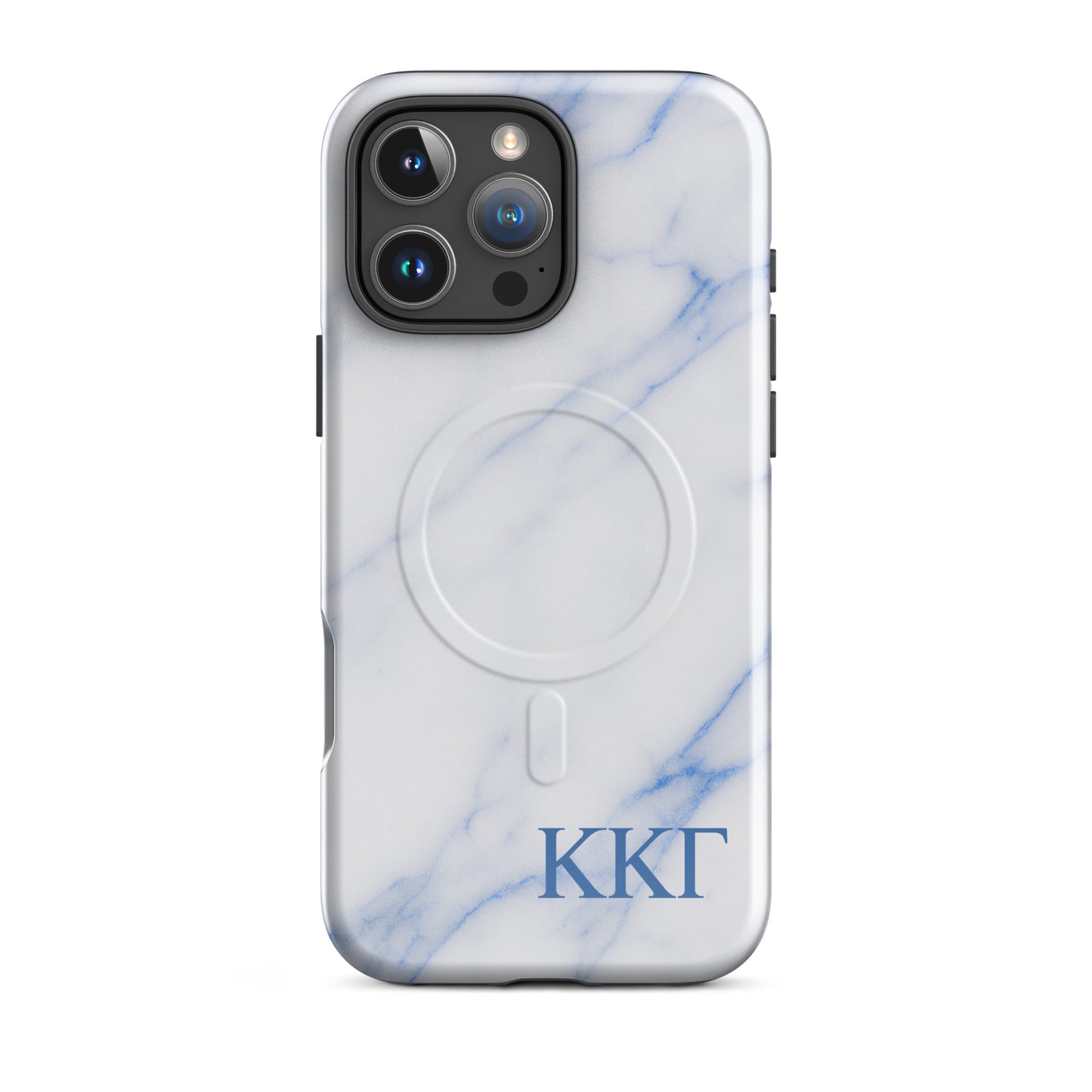 Kappa Kappa Gamma white marble iPhone 16 Pro Max case – minimalist blue vein design with Greek letters, durable slim protective phone case