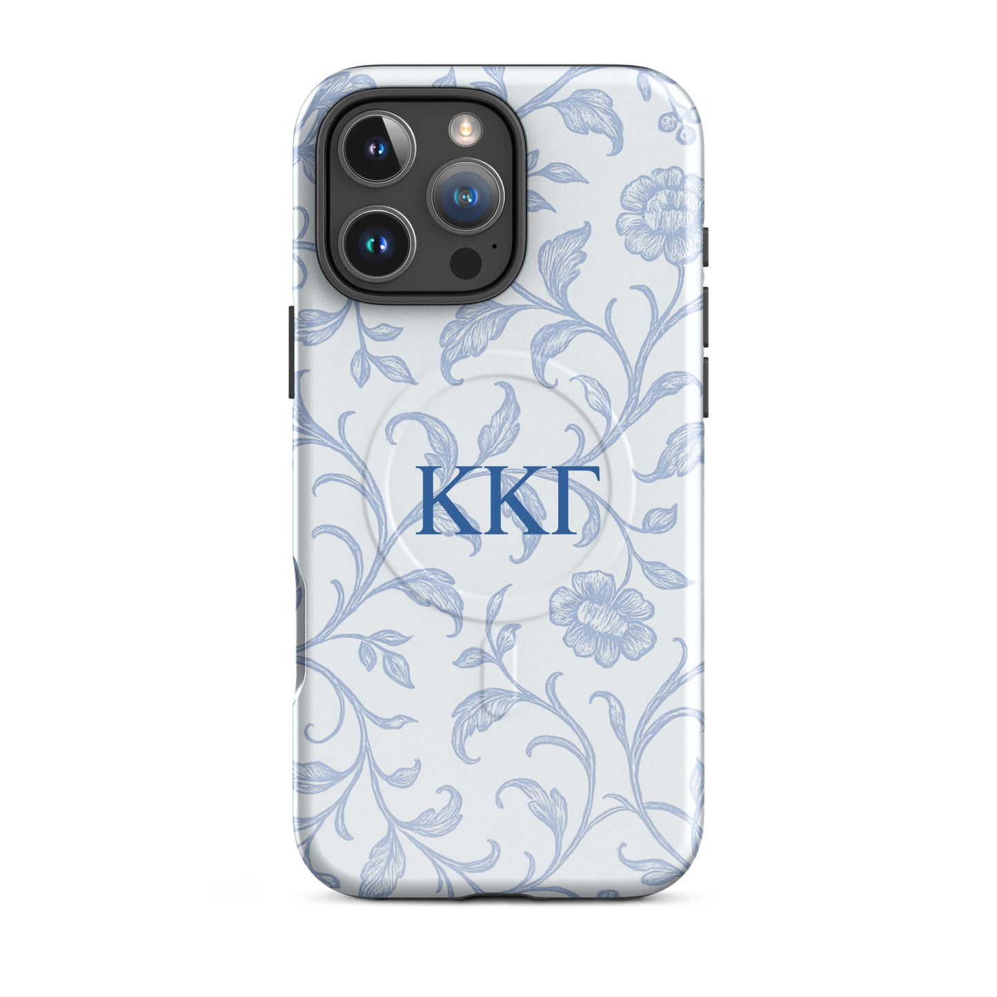 Kappa Kappa Gamma ΚΚΓ iPhone 16 Pro Max case with soft blue floral line art design, lightweight dual-layer protection, feminine aesthetic cover