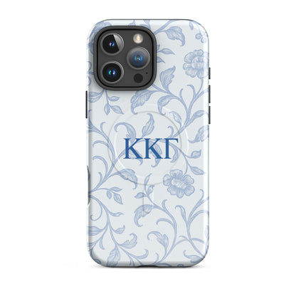 Kappa Kappa Gamma ΚΚΓ iPhone 16 Pro Max case with soft blue floral line art design, lightweight dual-layer protection, feminine aesthetic cover