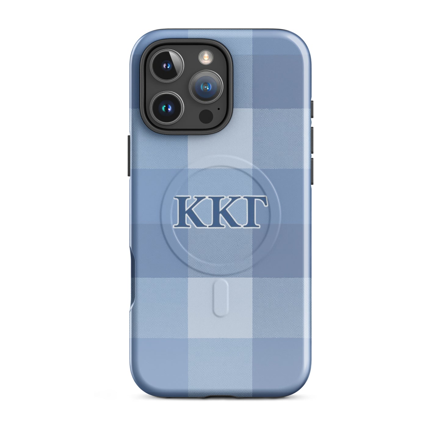 Kappa Kappa Gamma blue plaid iPhone 16 Pro Max case – preppy check design with Greek letters, durable slim protective sorority phone case