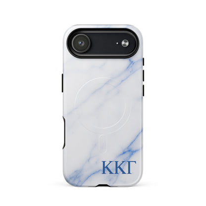 Kappa Kappa Gamma ΚΚΓ iPhone 17 Air case with white marble texture and blue veining, lightweight dual-layer protection, modern minimalist cover