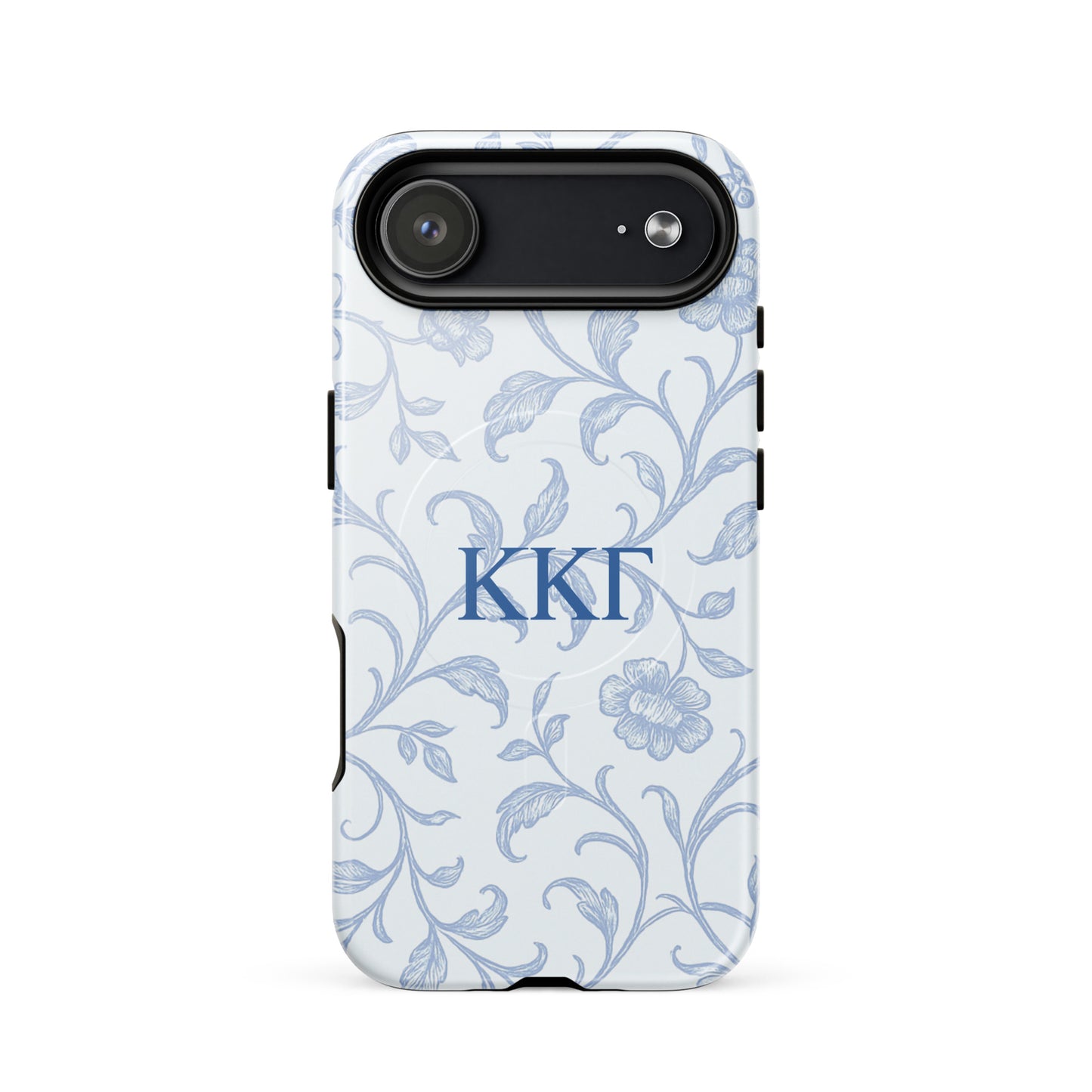 Kappa Kappa Gamma blue floral iPhone 17 Air case – elegant toile pattern with Greek letters, durable slim protective sorority phone case