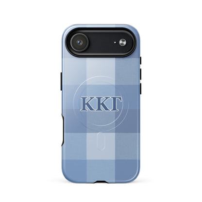 Kappa Kappa Gamma ΚΚΓ iPhone 17 Air case with blue plaid pattern, lightweight dual-layer protection, classic preppy aesthetic cover