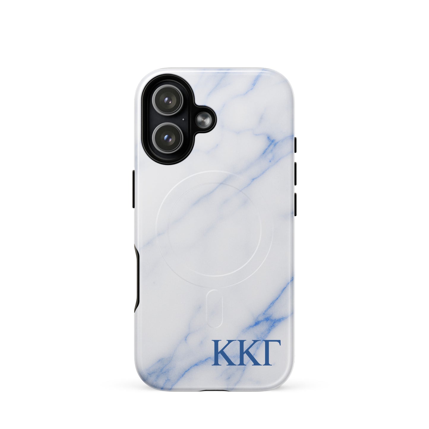 Kappa Kappa Gamma white marble iPhone 17 case – minimalist blue vein design with Greek letters, durable slim protective phone case