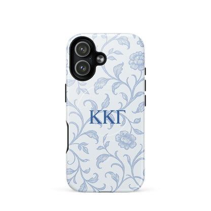 Kappa Kappa Gamma ΚΚΓ iPhone 17 case with soft blue floral line art design, lightweight dual-layer protection, feminine aesthetic cover