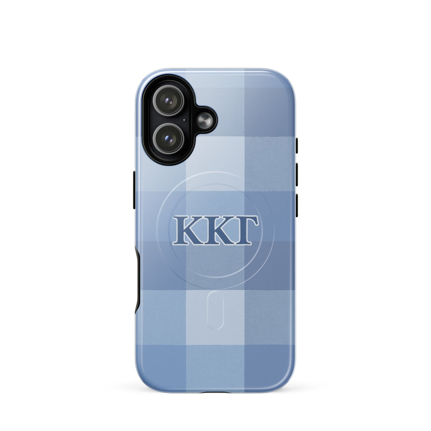 Kappa Kappa Gamma blue plaid iPhone 17 case – preppy check design with Greek letters, durable slim protective sorority phone case