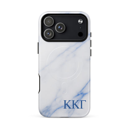 Kappa Kappa Gamma white marble iPhone 17 Pro Max case – minimalist blue vein design with Greek letters, durable slim protective phone case