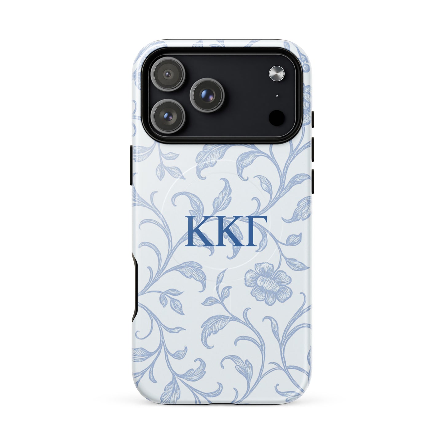 Kappa Kappa Gamma ΚΚΓ iPhone 17 Pro Max case with soft blue floral line art design, lightweight dual-layer protection, feminine aesthetic cover