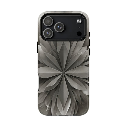 Silver Lotus floral iPhone 17 Pro Max MagSafe case featuring layered silver lotus petals in a monochrome botanical design.