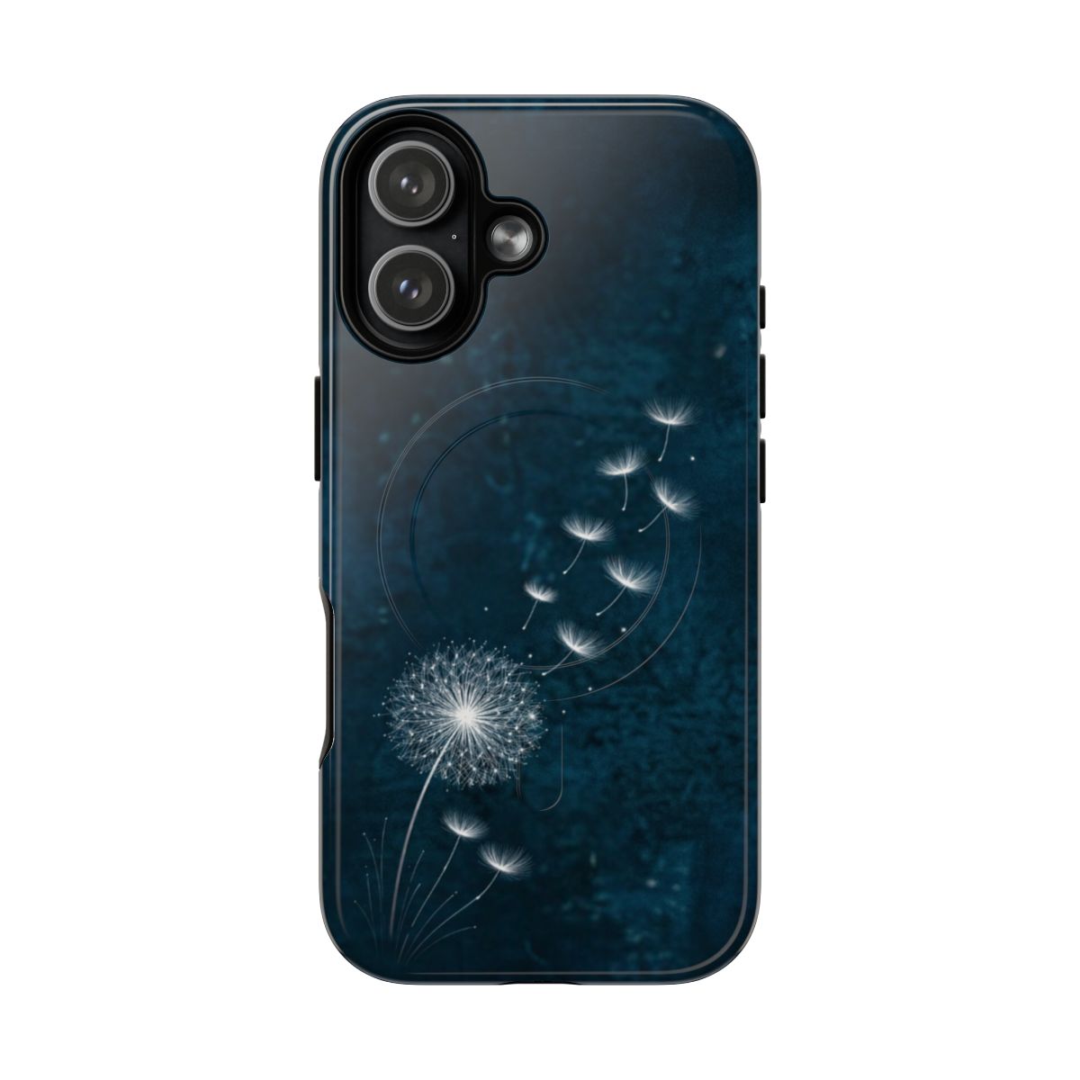 Slim protective iPhone 17 case with elegant dandelion design in dark teal