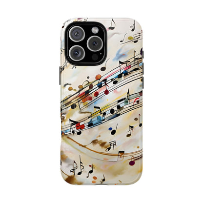 Melodic Flow music notes iPhone 16 Pro Max MagSafe case featuring colorful musical notation flowing across a soft abstract background.