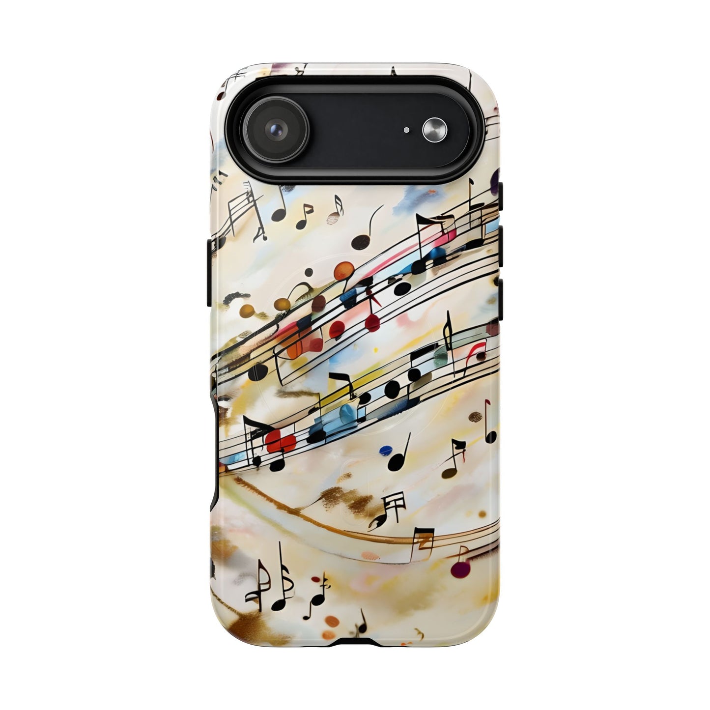 Melodic Flow music notes iPhone 17 Air MagSafe case featuring colorful musical notation flowing across a soft abstract background.