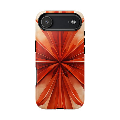 Sunset Fleur iPhone 17 Air MagSafe case featuring a vibrant orange abstract floral design with radiant petal-like symmetry and warm sunset tones.