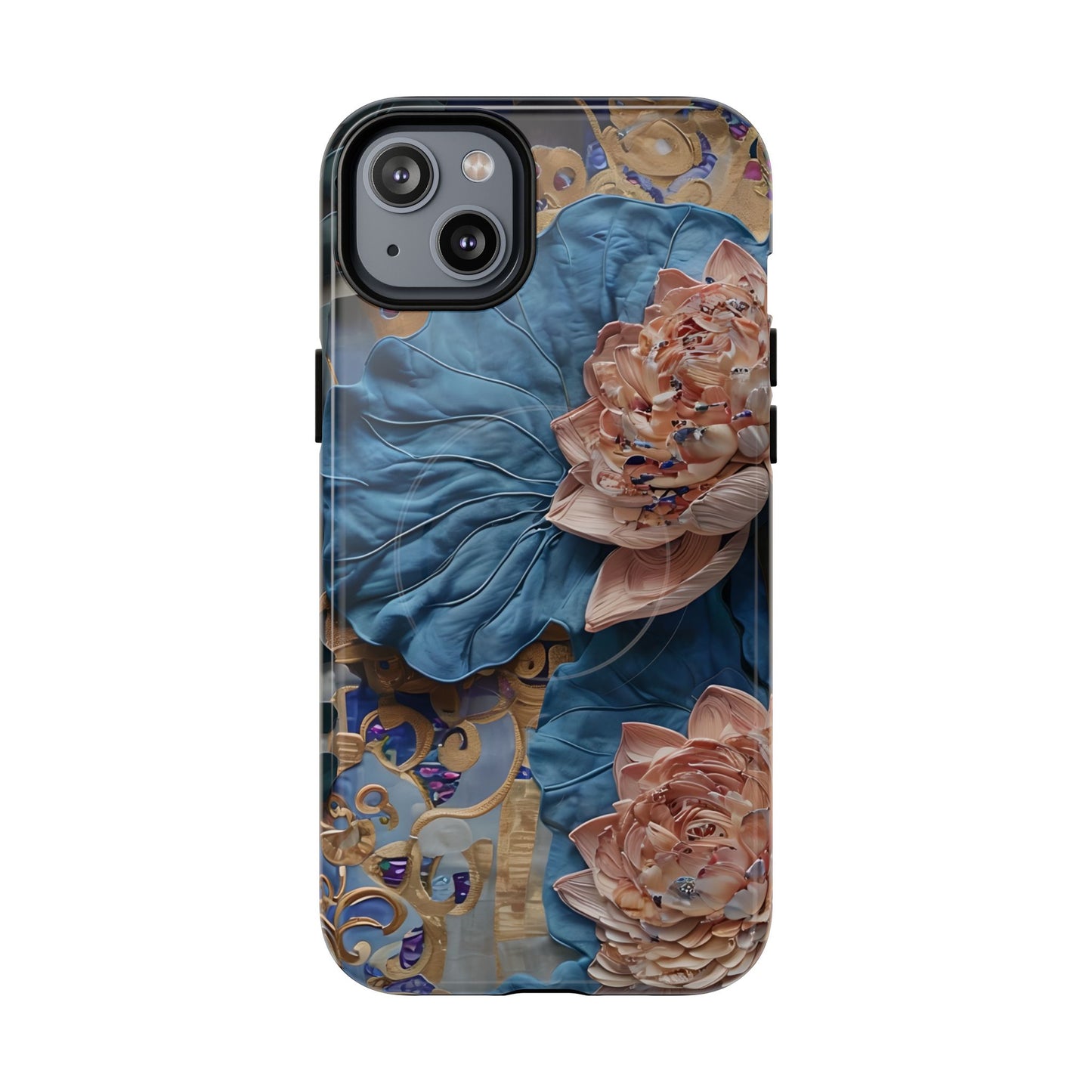 Peony Midnight Tapestry floral iPhone 14 Plus MagSafe phone case with botanical peony design
