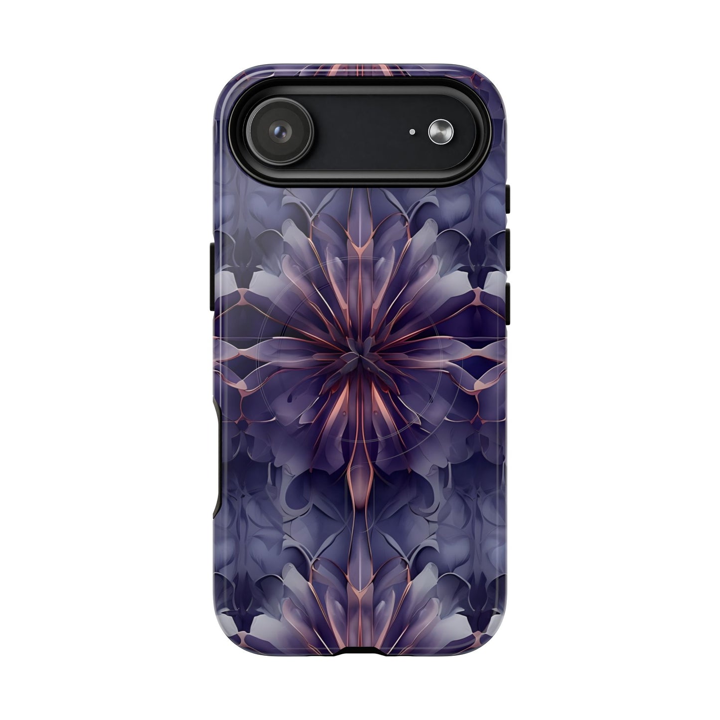 Twilight Tapestry purple floral iPhone 17 Air MagSafe case featuring layered violet petals in an abstract botanical pattern.