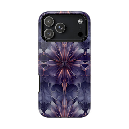 Twilight Tapestry purple floral iPhone 17 Pro Max MagSafe case featuring layered violet petals in an abstract botanical pattern.