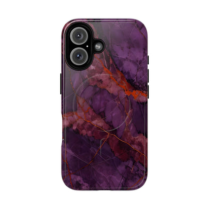 Amethyst Current purple marble iPhone 16 MagSafe case featuring deep violet stone textures with copper vein accents.