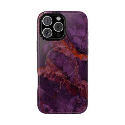 Amethyst Current purple marble iPhone 16 Pro Max MagSafe case featuring deep violet stone textures with copper vein accents.