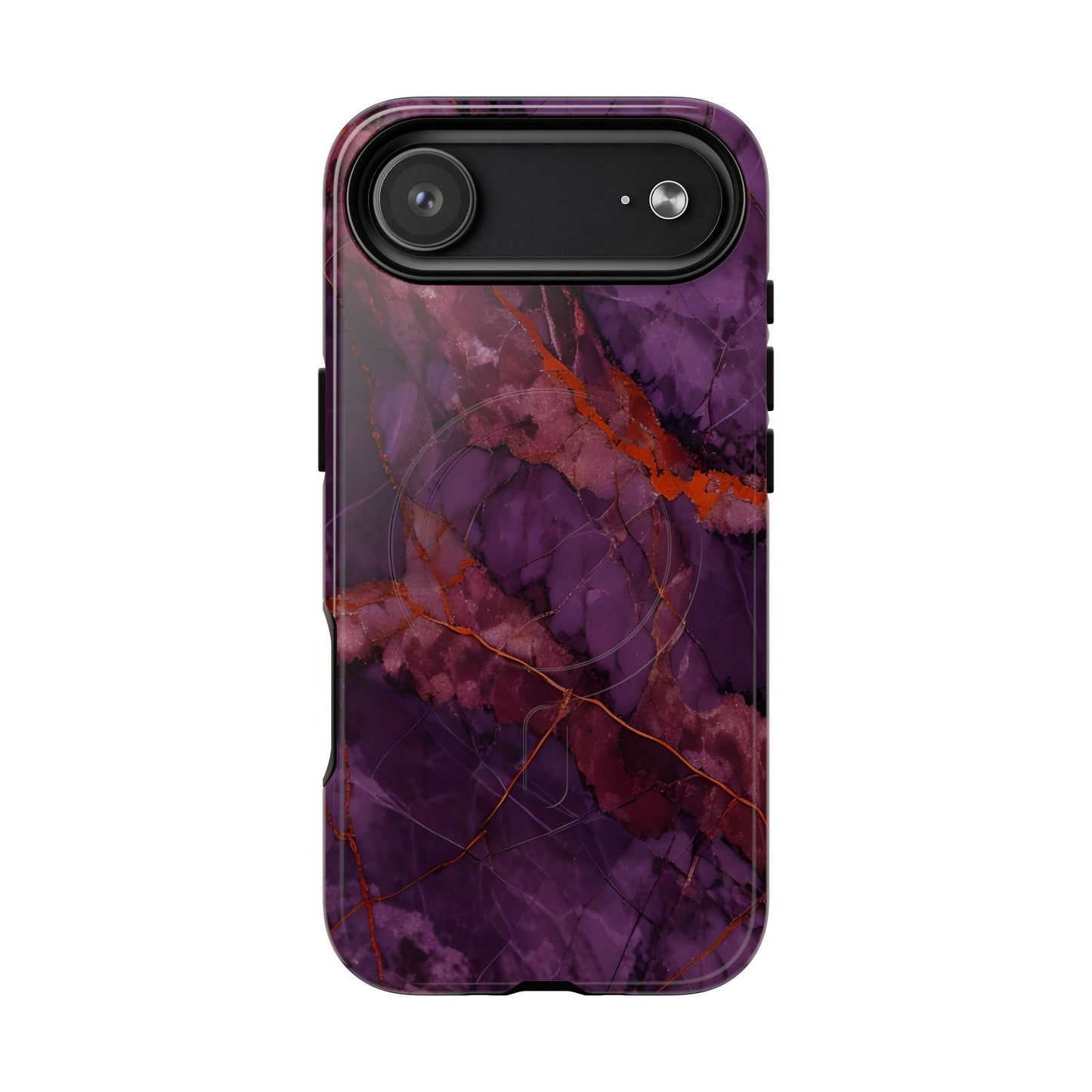 Amethyst Current purple marble iPhone 17 Air MagSafe case featuring deep violet stone textures with copper vein accents.