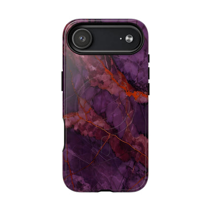 Amethyst Current purple marble iPhone 17 Air MagSafe case featuring deep violet stone textures with copper vein accents.