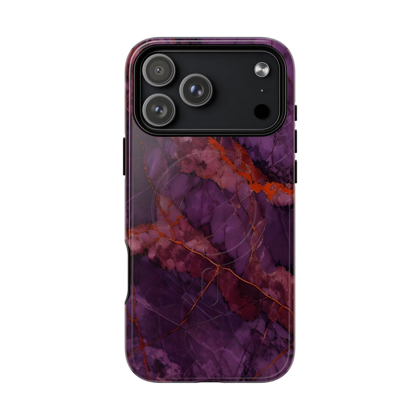 Amethyst Current purple marble iPhone 17 Pro Max MagSafe case featuring deep violet stone textures with copper vein accents.