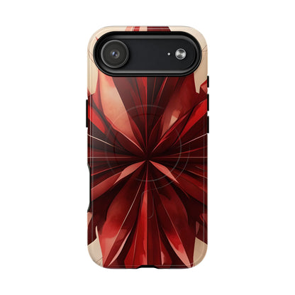 Ruby Compass red abstract floral iPhone 17 Air MagSafe case featuring layered ruby-red petals in a symmetrical geometric design.