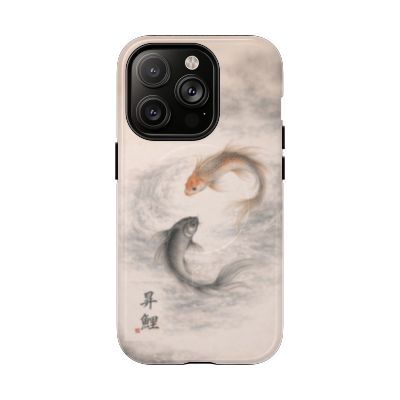 Rising Koi iPhone 14 Pro case – Japanese ink koi fish artwork, neutral water-inspired aesthetic, durable dual-layer protective phone case