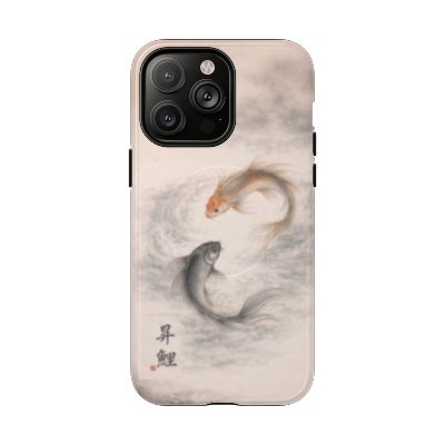 Rising Koi iPhone 14 Pro Max case – Japanese ink koi fish artwork, neutral water-inspired aesthetic, durable dual-layer protective phone case
