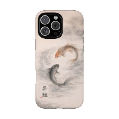 Rising Koi iPhone 16 Pro case – Japanese water ink koi fish artwork, neutral water-inspired aesthetic, durable dual-layer protective phone case