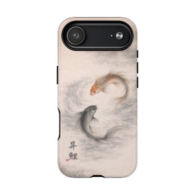 Rising Koi iPhone 17 Air case – minimalist Japanese koi fish design, soft neutral tones with orange and black koi, slim protective phone case, elegant water-inspired artwork