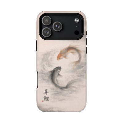 Rising Koi iPhone 17 Pro Max case – minimalist koi illustration, lightweight slim phone case, soft neutral tones with flowing fish design, aesthetic protective cover