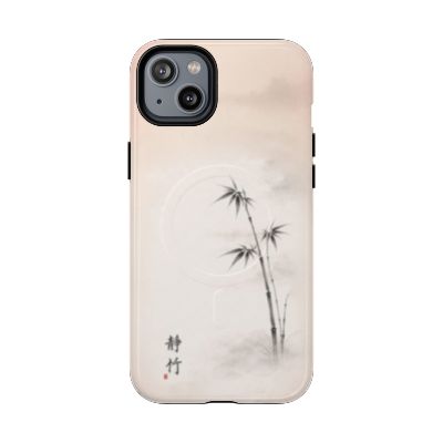 Still Bamboo iPhone 14 Plus case – Japanese ink bamboo artwork, neutral zen aesthetic, durable dual-layer protective phone case