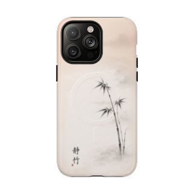 Still Bamboo iPhone 14 Pro Max case – minimalist bamboo illustration, lightweight slim phone case, soft neutral tones, aesthetic protective cover