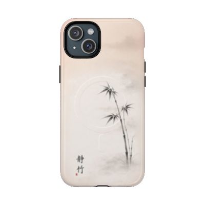 Still Bamboo iPhone 15 Plus case – minimalist bamboo illustration, lightweight slim phone case, soft neutral tones, aesthetic protective cover