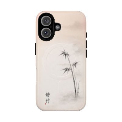 Still Bamboo iPhone 16 case – minimalist bamboo illustration, lightweight slim phone case, soft neutral tones, aesthetic protective cover