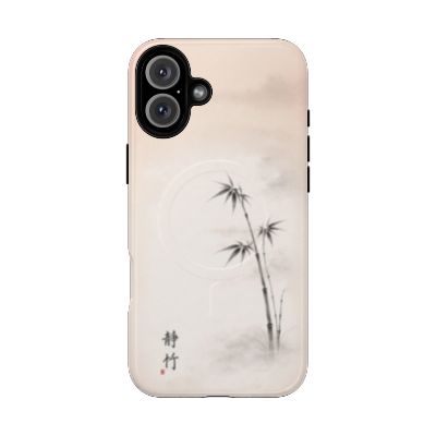 Still Bamboo iPhone 16 Plus case – minimalist bamboo illustration, lightweight slim phone case, soft neutral tones, aesthetic protective cover