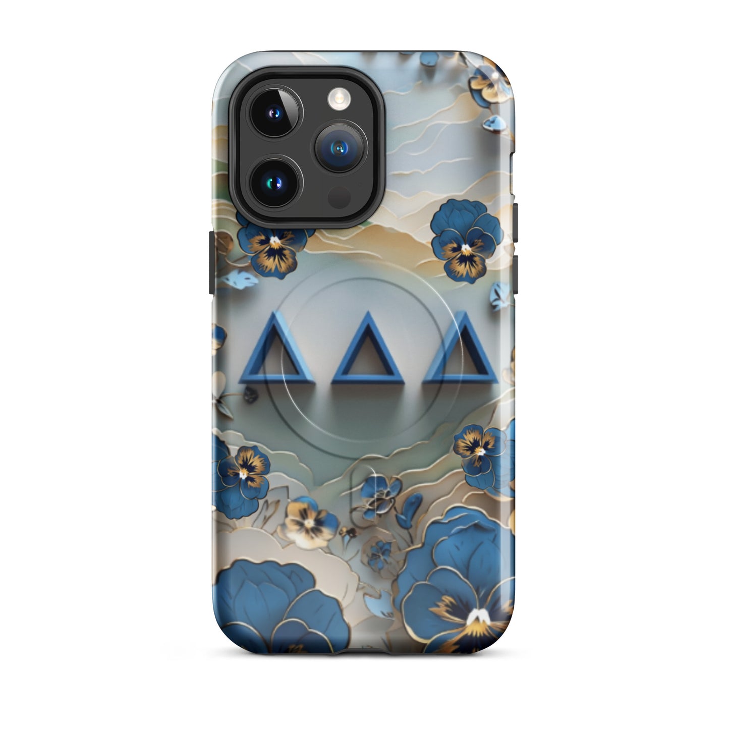 Tri Delta Origami Pansy iPhone 14 Pro Max case - modern DDD gift for bid day, big little reveals, graduation, and alumnae