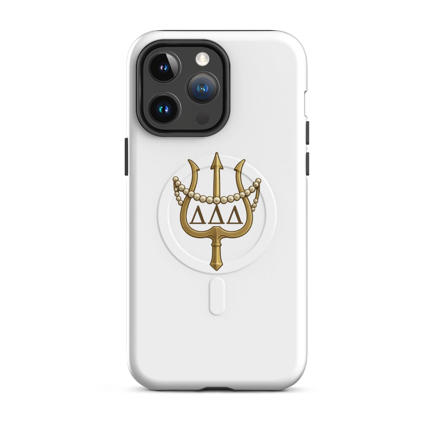 Tri Delta Trident and Pearls iPhone 14 Pro Max case - timeless DDD gift for bid day, big little reveals, graduation, and alumnae