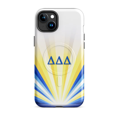 DDD sorority iPhone 15 Plus phone case – Tri Delta Radiant Sunburst design with MagSafe compatibility